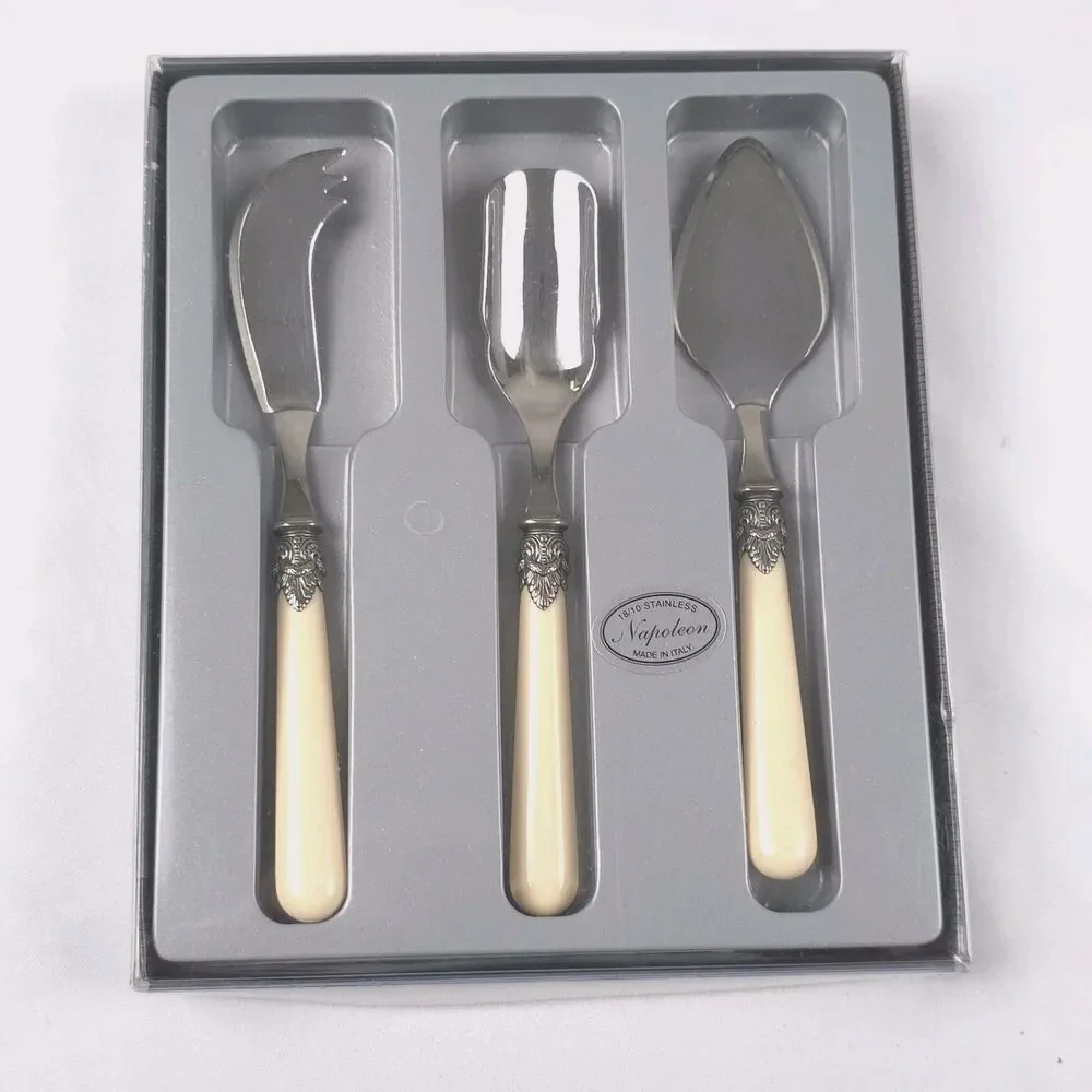 18th Century Reproduction Stainless Steel 3pc Appetizer Cheese Serving Set Italy